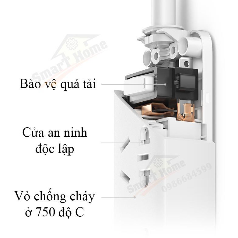 Ổ Cắm Điện Đa Năng Xiaomi , Ổ Cắm Điện Xiaomi Mi Power Strip Thông Minh Tích Hợp 3 Khe Cắm USB 2A AI Tự Điều Áp Ra