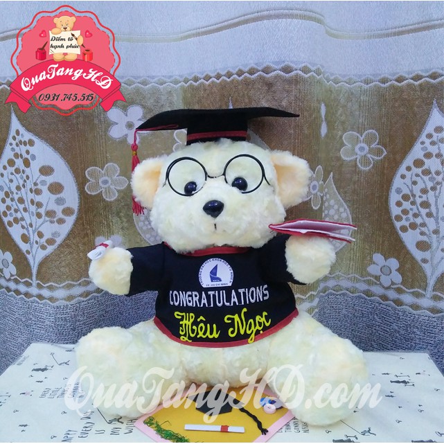 Gấu Bông Tốt Nghiệp Xoắn Kem 35cm - quà tặng tốt nghiệp