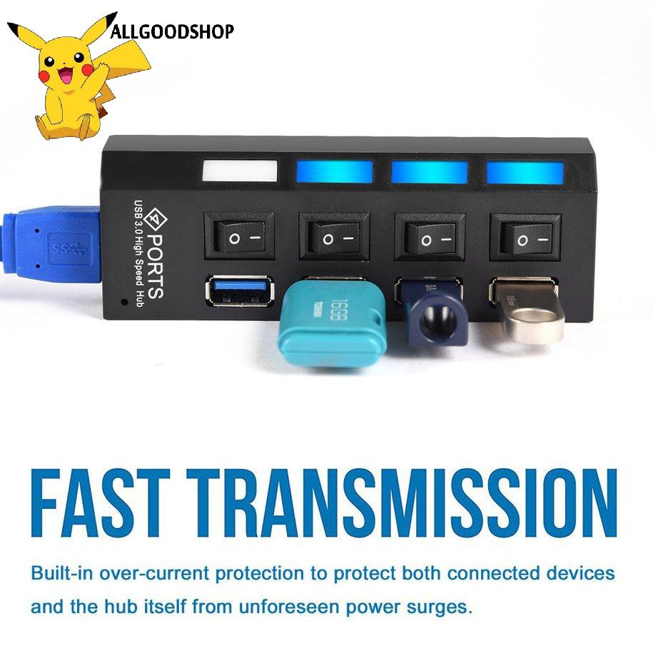 HUB Ổ ĐIỆN 4 PORT CÓ CÔNG TẮC USB 3.0 Hub 5Gbps High Speed  with on/off switch