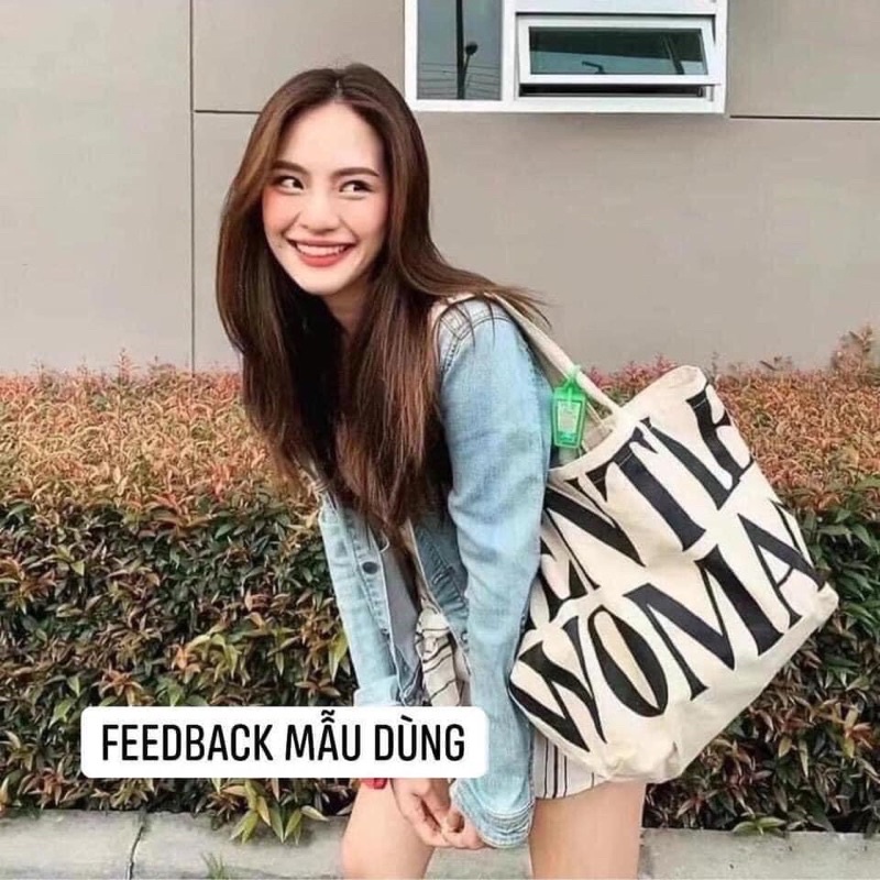 Túi tote vải bố canvas cao cấp in chữ GENTLE WOMAN phong cách Hàn Quốc