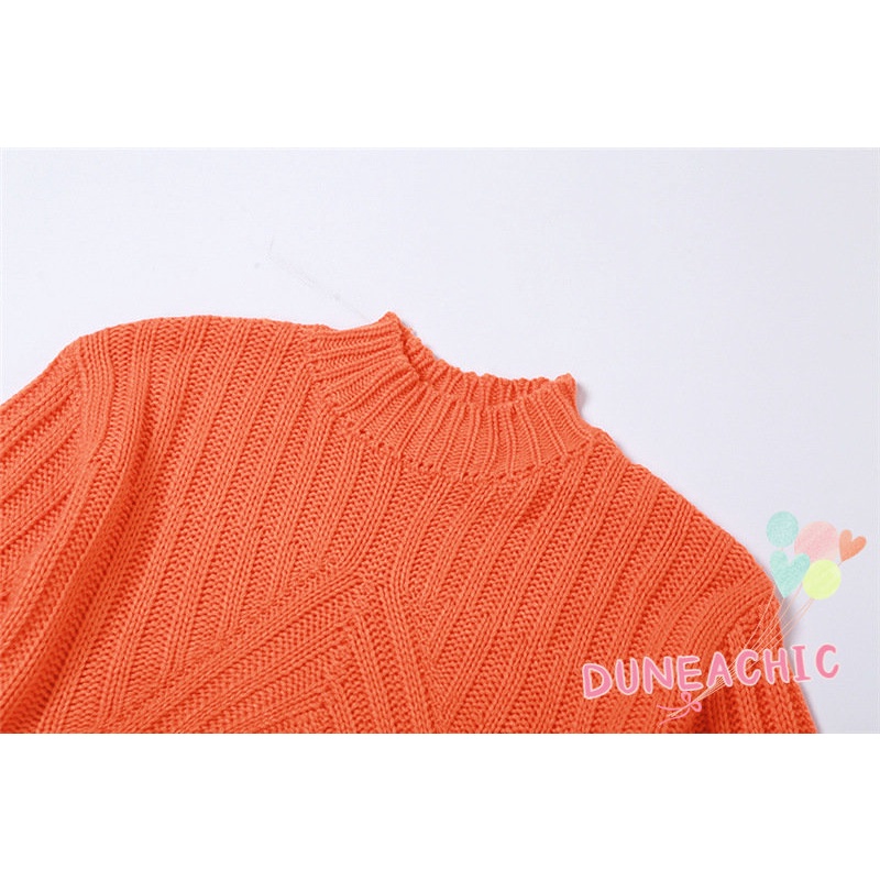 DUNEA Áo Sweater Dệt Kim Tay Loe Cổ Tròn Thiết Kế Quyến Rũ Cho Nữ