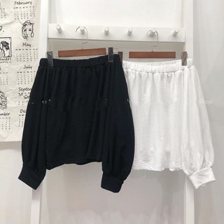 ÁO TRỄ VAI THUN GIẤY DÀI TAY TRẮNG ĐEN BASIC - (Sp sẵn)