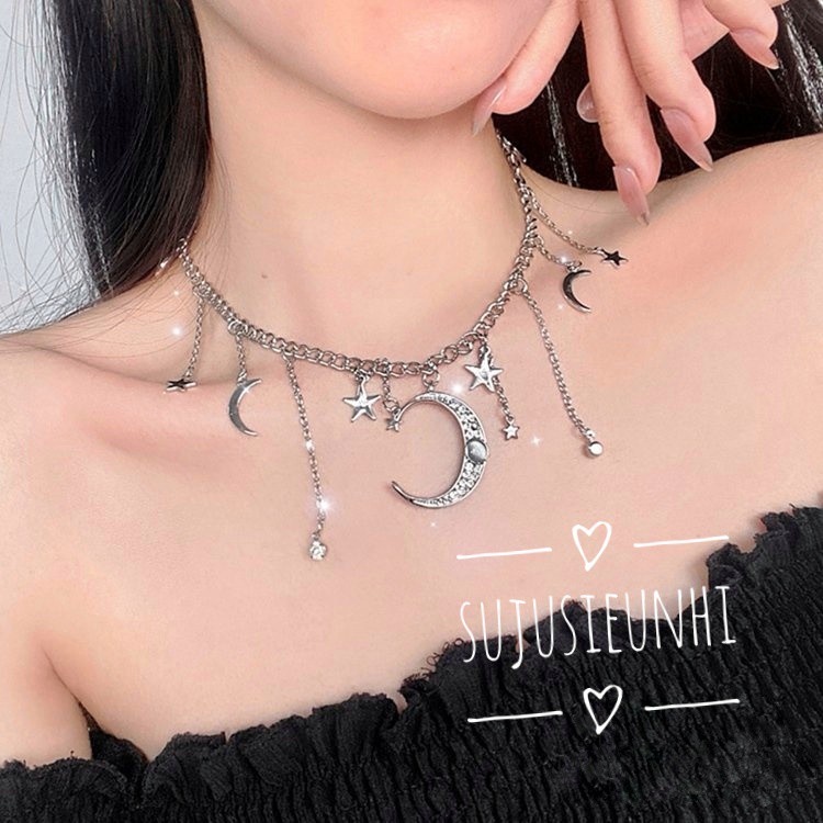 (Có Video) Vòng cổ choker mặt hình trăng và ngôi sao