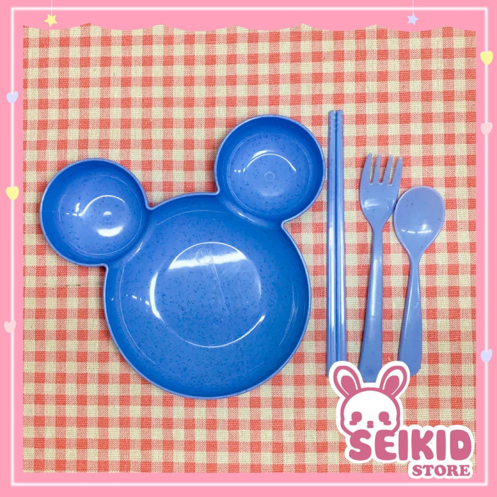 Bộ khay ăn dặm cho bé nhựa an toàn cho bé hình Mickey cho bé 3 khoang chứa thức ăn (kèm thìa,dĩa,đũa) Seikid Store