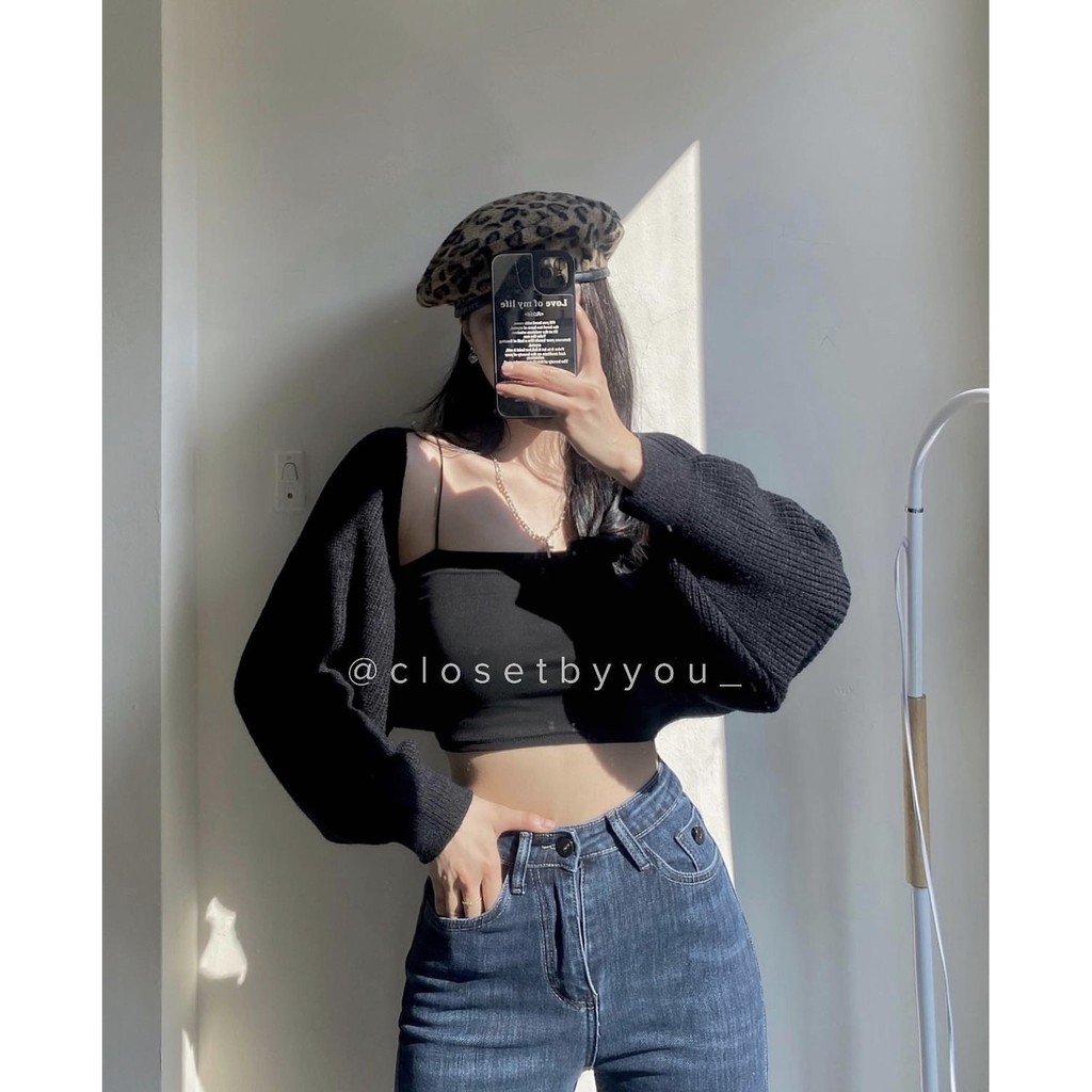 Set Quây Dáng Ôm Cardigan Tay Bồng Thun Tăm ⚡ Casper.Store | FREESHIP | ⚡ Bộ thun dáng ngắn hở bụng kèm áo khoác dài tay