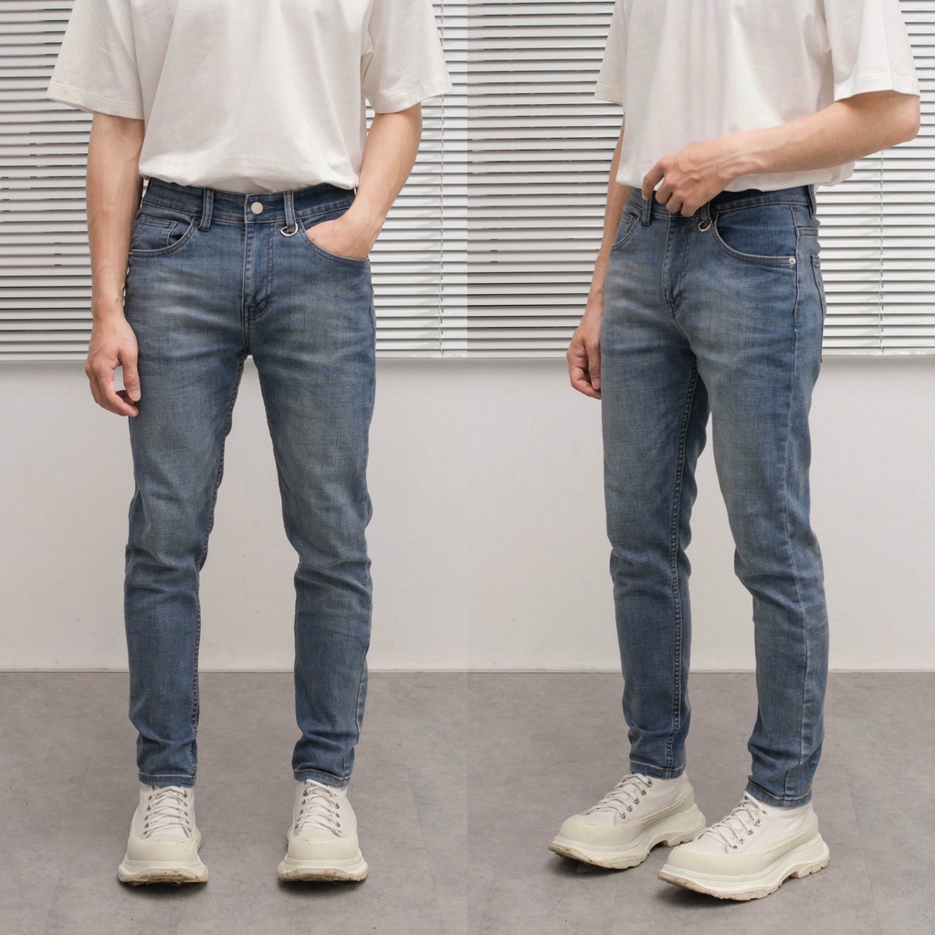 Quần jeans xanh trơn dáng skinny ôm 21ST URBAN Blue Skinny Klaus Jeans