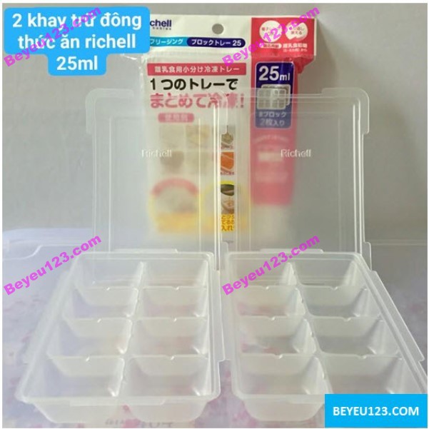 Set 2 Khay trữ đông thức ăn Richell - ăn dặm cho bé kèm nắp đậy - 25ml / 50ml