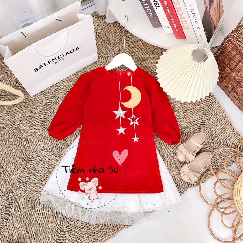 [SALE BỎ MẪU] Set áo dài bé trai - bé gái thêu trăng sao (08- 20kg)