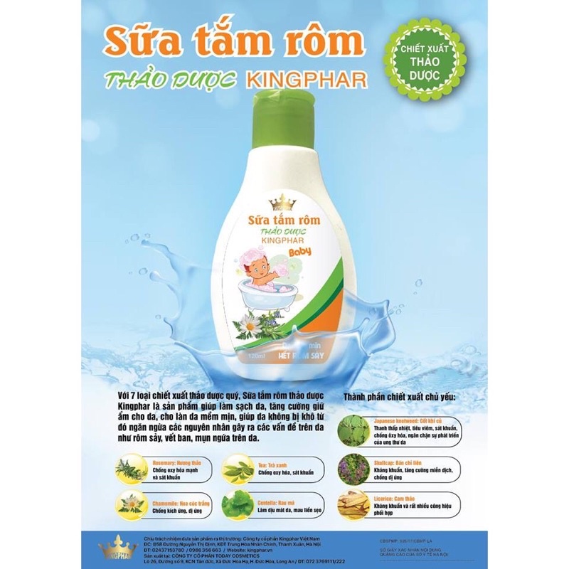 Sữa tắm gội Trẻ em Thảo dược kingphar - giảm rôm sảy,mề đay 120ml