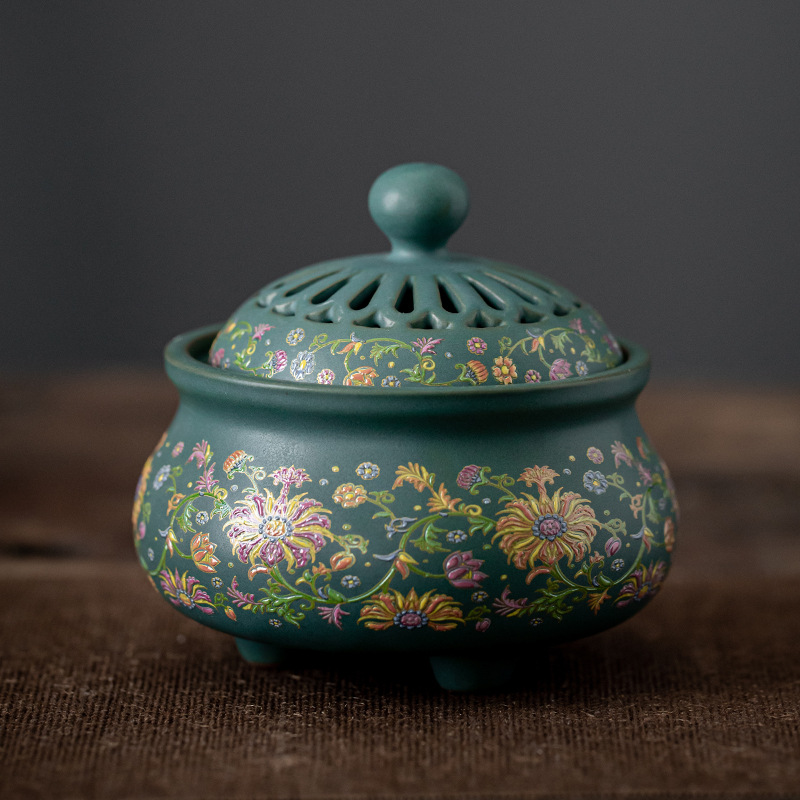 Lư hương bằng gốm Cuộn hương men xanh Đĩa gốm sứ cloisonne lư hương lư hương bát hương phủ men