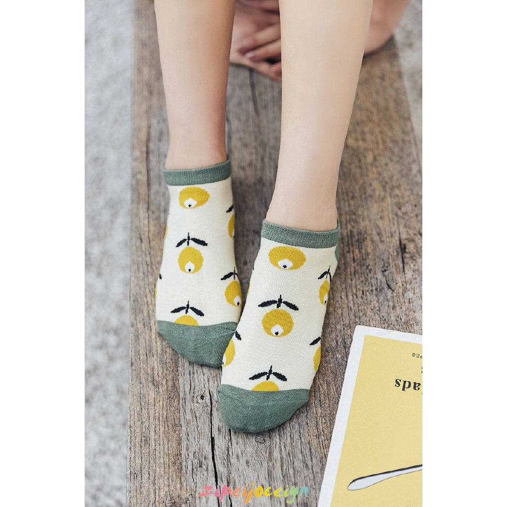 Vớ cổ thấp in họa tiết trái cây dễ thương cho nữ