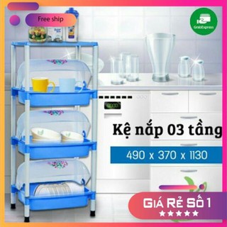 [Freeship - Xả Kho]  Kệ chén đĩa 3 tầng có nắp đậy