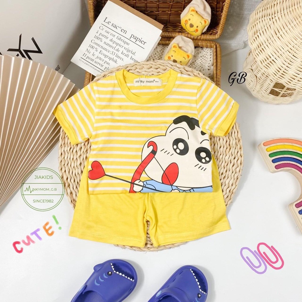 Bộ Quần Áo Ngắn Tay Minky Mom, Vải Thun Lạnh Thoáng Mát, In Hoạ Tiết Hoạt Hình - Mã:  MMCT7