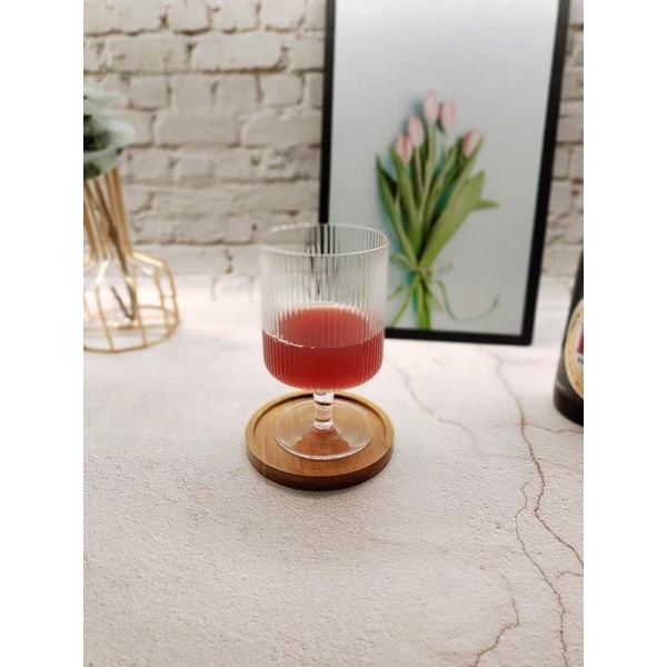 Ly thuỷ tinh có chân Goblet đựng kem hoa văn sọc 270ml