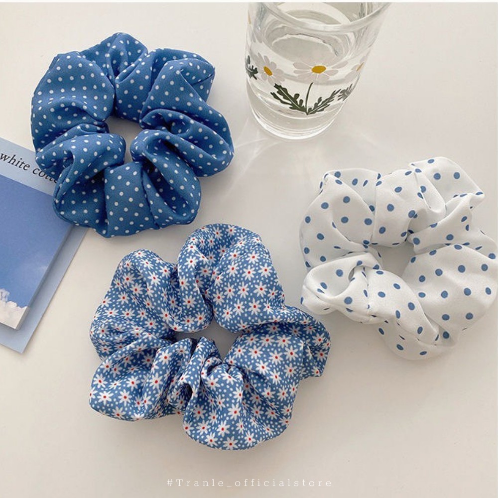 Buộc tóc scrunchies nhiều mẫu màu xanh dương