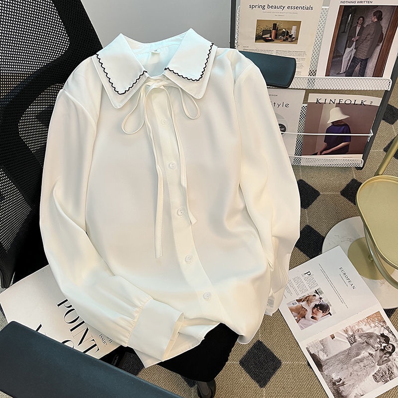 Áo Sơ Mi Chiffon Tay Dài Dáng Rộng Cổ Thắt Nơ Thời Trang Mùa Thu Dành Cho Nữ