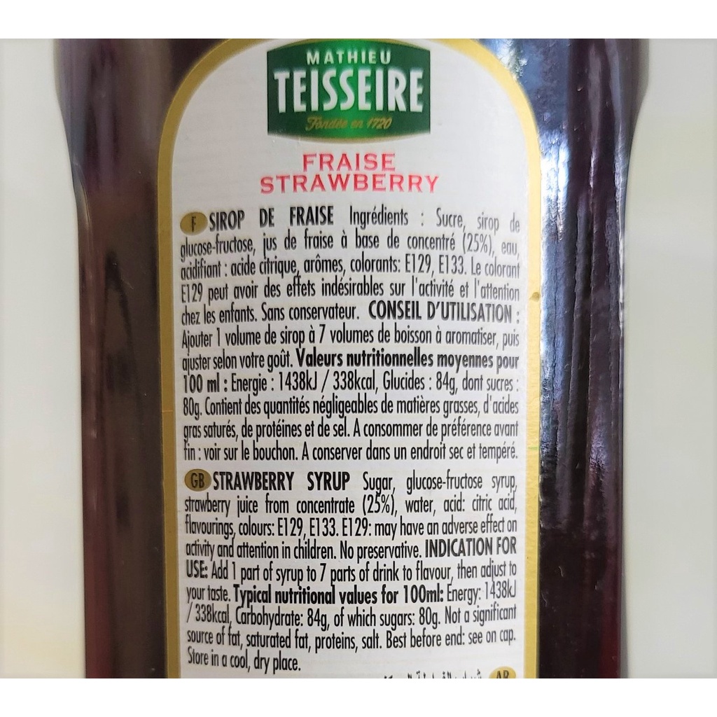 [Chai 700ml] [DÂU] SI RÔ PHA CHẾ THỨC UỐNG [France] MATHIEU TEISSEIRE Syrup Strawberry