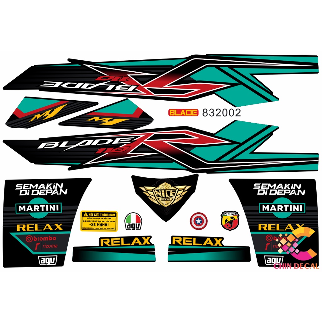 Tem HONDA BLADE , WAVE BLADE Chữ R nôi bật nhiều lựa chọn màu | Đời 2017-2022| Tem 3 lớp chống nước chống bay màu 832002