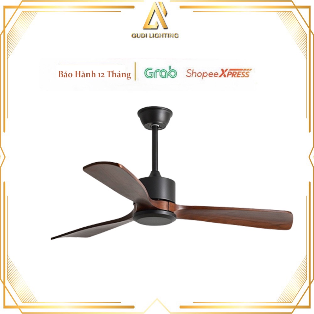 [HF] Quạt Trần 3 Cánh Gỗ Trang Trí Sảnh Phòng Khách Cao Cấp HF1 (Kèm remote điều khiển từ xa)
