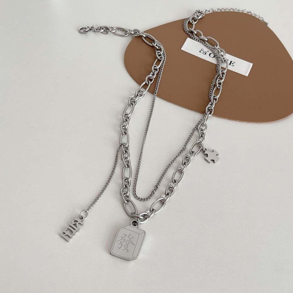 JARRED Vòng cổ Hai Lớp Mặt Khắc Chữ Phong Cách Trung Quốc Cho Cặp Đôi