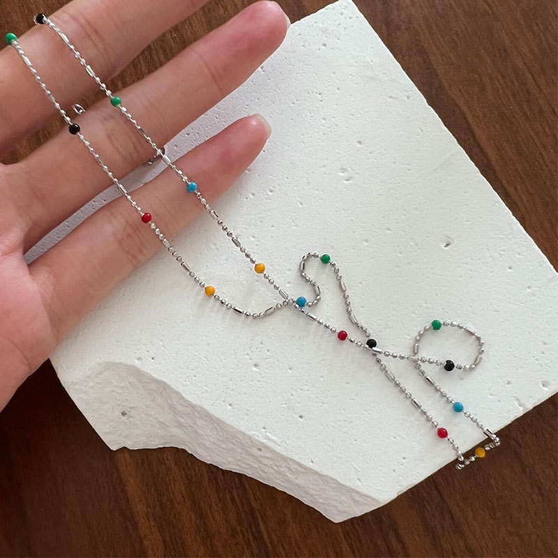 [Hàng Mới Về] Vòng Cổ Chuỗi Hạt Tròn Màu Cầu Vồng Phong Cách Cá Tính Thời Trang Mùa Hè Cho Nữ
