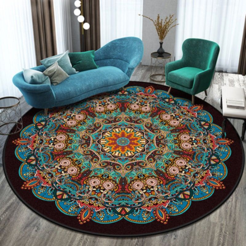 Thảm Lót Sàn Hình Tròn Cỡ Lớn In Họa Tiết Mandala Phong Cách Bắc Âu Trang Trí Nhà Cửa