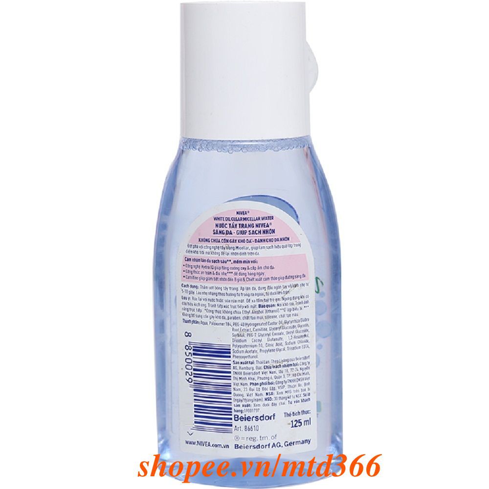 Nước Tẩy Trang (Tím) 125ml Cho Da Mụn Nivea Acne Care Make Up Clear Micellar Water
