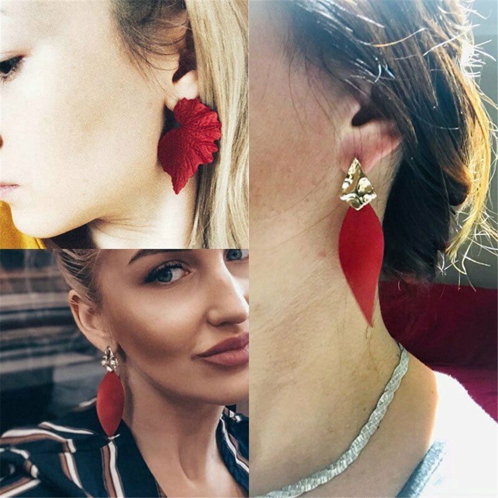 Bông Tai Dáng Dài Hình Chiếc Lá Và Trái Tim Phong Cách Hàn Quốc