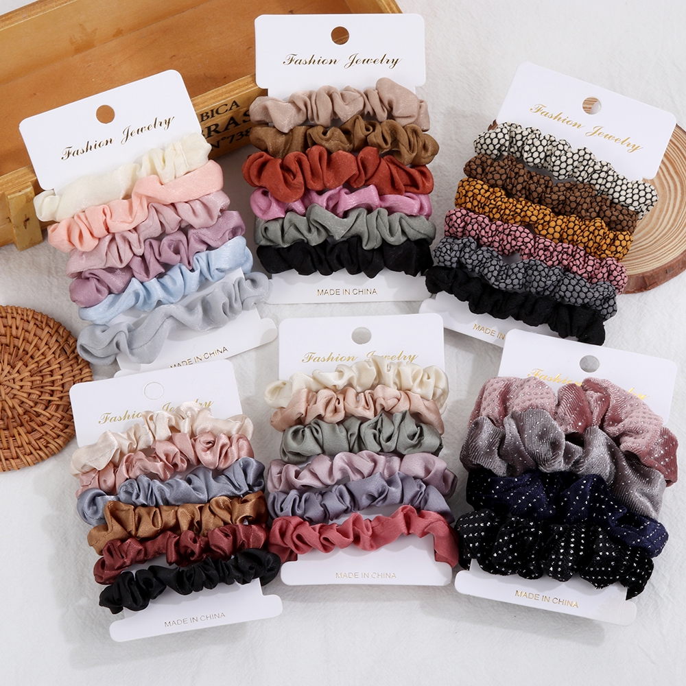 Bộ 4/6 Dây Buộc Tóc Vải Nhung Phong Cách Vintage