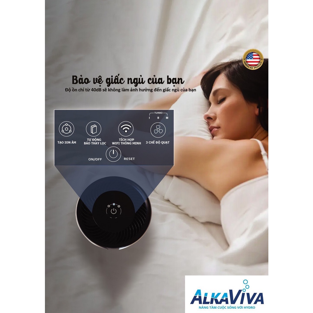 Máy Lọc Không Khí WIFI AlkaViva ALVARO (AKV) - Công suất 25W - Hàng Chính Hãng Mỹ - Diện tích 20m2