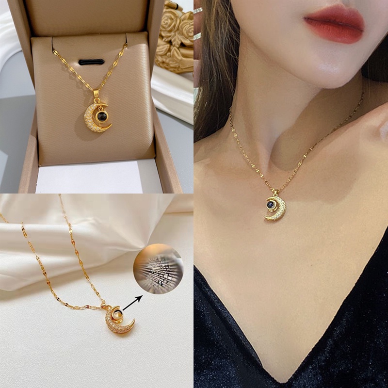 Vòng cổ Thép Titan Mạ Vàng 18K Không Phai Không Gây Dị Ứng Chống Nước Mặt Trăng Có Chữ I Love You 100 Ngôn Ngữ