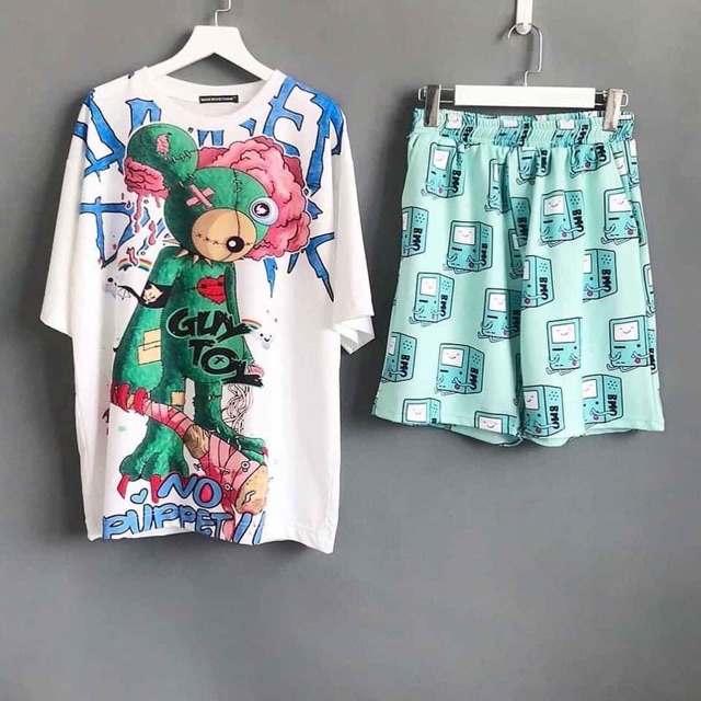 [ COMBO TIẾT KIỆM ] Set áo 3D thú nhồi bông Teddy + quần short cartoon unisex