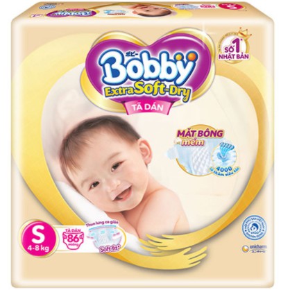 Tã Dán Siêu Mềm Bobby Extra Soft Dry Gói Siêu Lớn S86 (4-7kg)