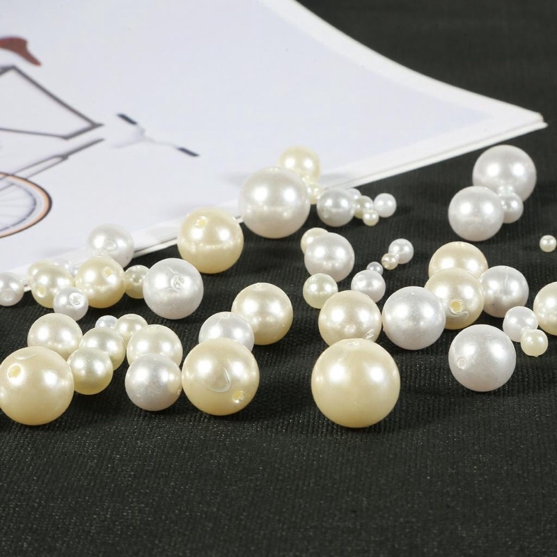Hạt giả trai màu kem có lỗ size 3-6mm trang trí - Nguyên liệu làm thủ công