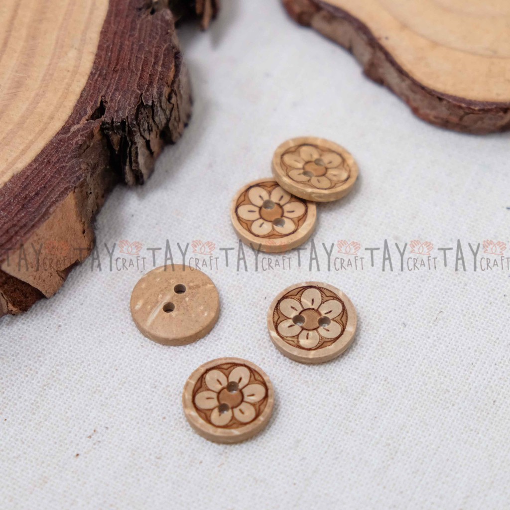 Set 5 khuy gỗ, nút dừa làm đồ handmade, trang trí quần áo