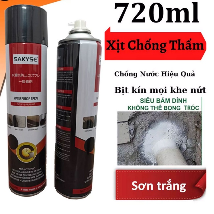 Chai Xịt Chống Thấm Chính Hãng Sakyse Loại 720ml, Chống Dột Mái Nhà, Chống Ngấm Trần - Chống Dò Nước Nhà Vệ Sinh