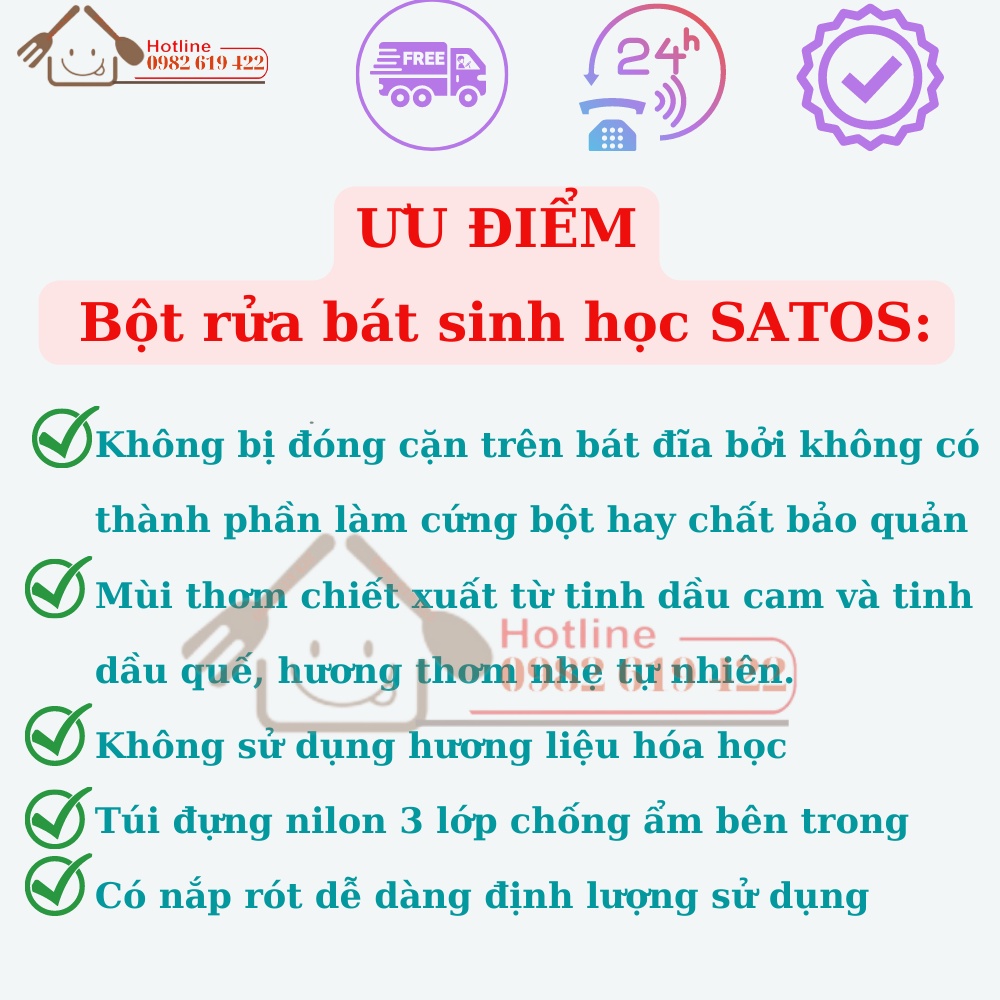 COMBO SIÊU TIẾT KIỆM - Bột rửa bát hữu cơ Satos 1.5kg, nước làm bóng hữu cơ Satos 500ml và muối Satos 1.5kg