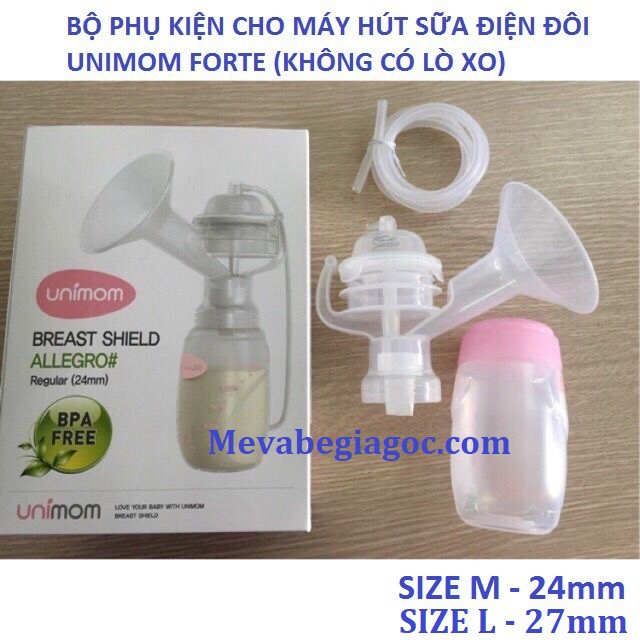 (Made in Korea) (có lò xo) (Size M - 24mm, Size L - 27mm) Bộ phụ kiện cho máy hút sữa điện đôi UNIMOM FORTE PK