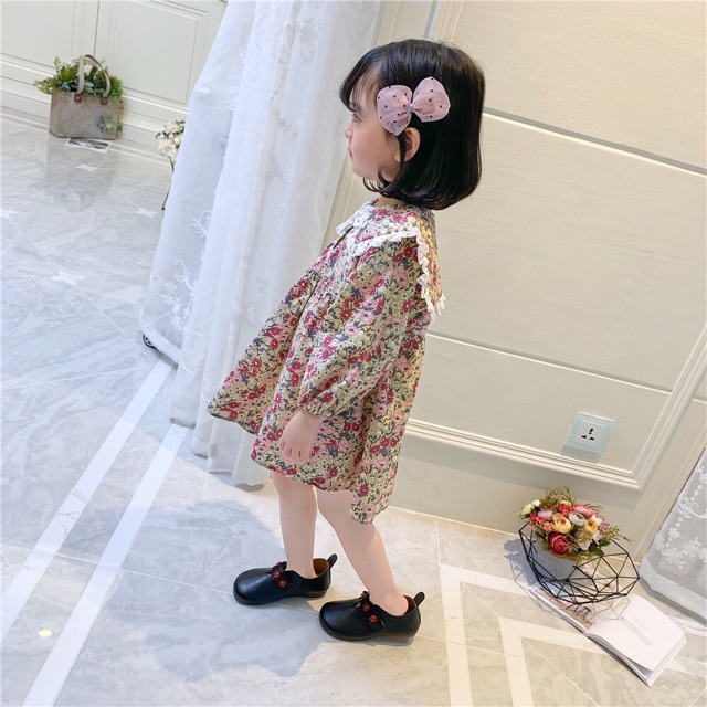 Váy hoa nhí Cutie Dutch phối ren viền cổ điệu đà cho bé từ 9 đến 23kg_Bernie Kids