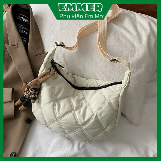 Túi vải phao đeo chéo unisex, túi đeo vai phong cách ulzzang Hàn Quốc, phụ kiện Emmer