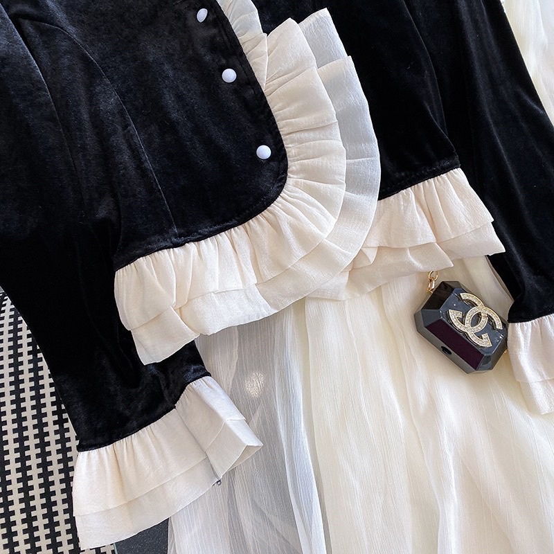 Sét áo nhung phối bèo mix chân váy voan tơ