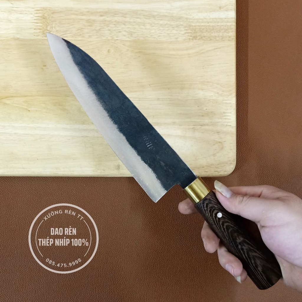 Bộ 3 Dao Nhà Bếp, Thép Nhíp Nga - Rèn Hoàn Toàn Thủ Công, Cán Gỗ Mun, Dao Chặt, Thái, Lọc