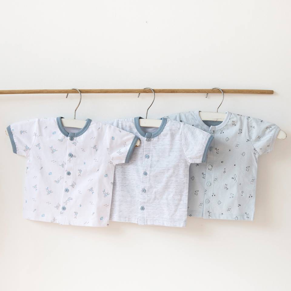 Áo sơ sinh ngắn tay Miomio cài giữa 100% cotton mỏng mát