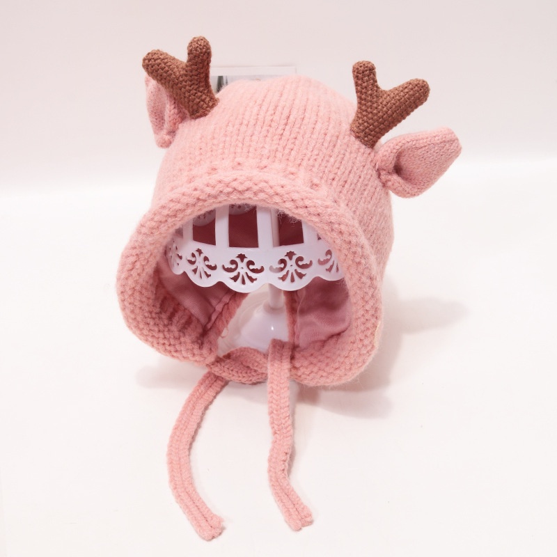 Mũ len tuần lộc 2 lớp cho bé trai và bé gái