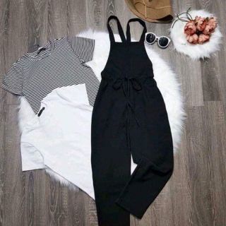 Sét yếm dài phối crop kẻ hoặc trắng siêu sang chảnh