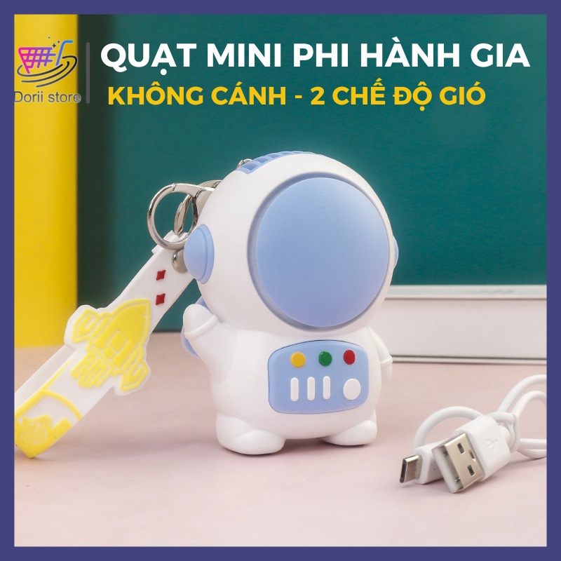 Quạt Mini Cầm Tay Phi Hành Gia Sạc Điện, Quạt Tích Điện Không Cánh Siêu Yên Tĩnh 2 Chế Độ - Dorii store