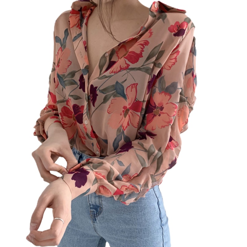 Áo Sơ Mi Tay Dài Họa Tiết Hoa Dáng Rộng Thời Trang Cho Nữ