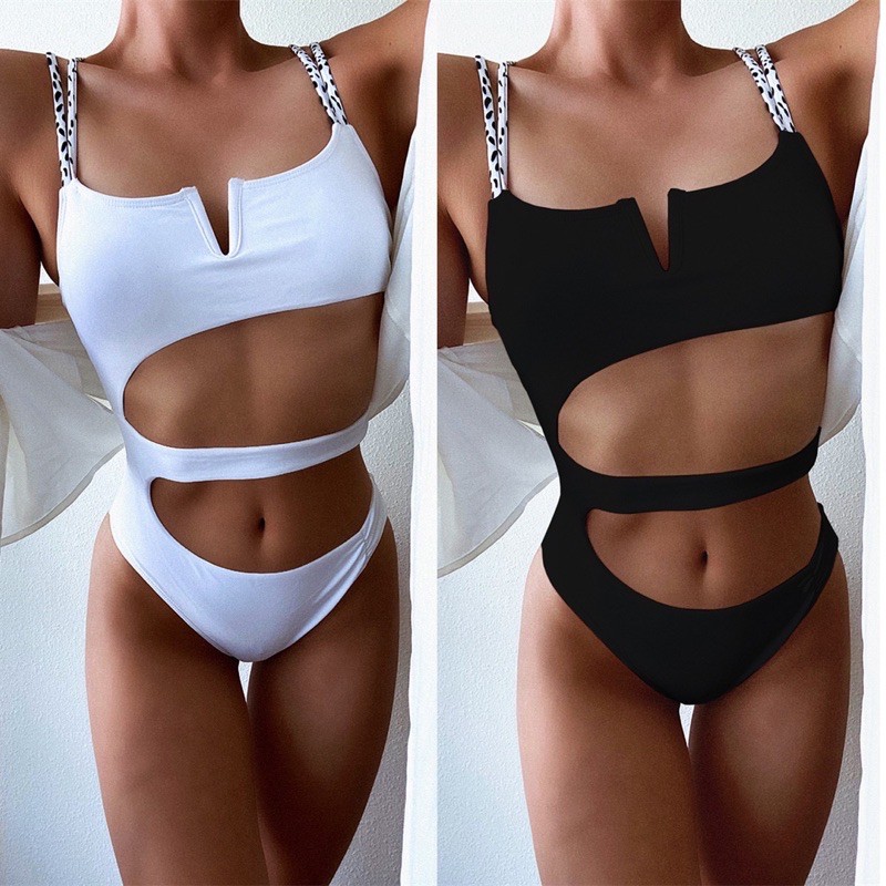 [BKN845] &lt;ÂU&gt; BODYSUIT CUTOUT CỔ V QUAI ĐỐM TRẮNG/ĐEN