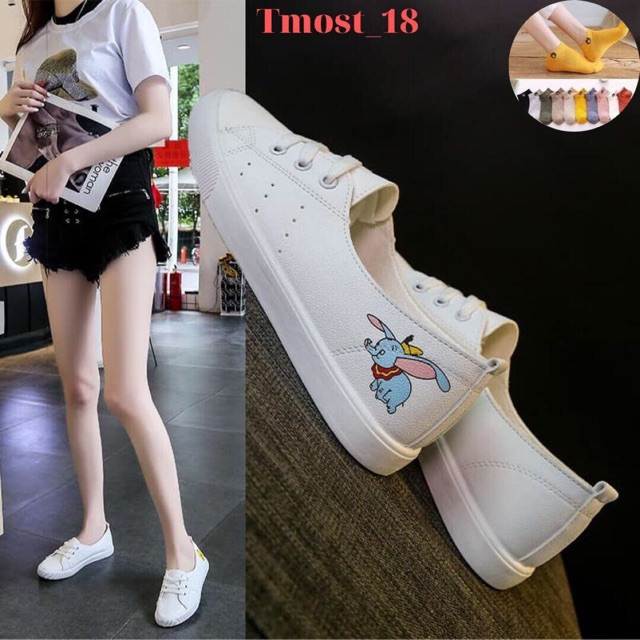 Giày thể thao,sneakers nữ Tmost_18 trắng,đế bằng êm chân Tặng kèm tất gấu