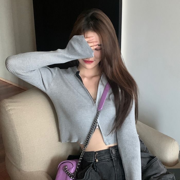 Áo dệt kim BH phối khóa kéo phong cách Hàn Quốc thời trang sành điệu cho nữ